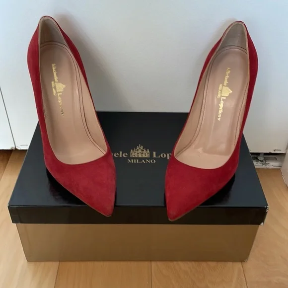 Red suede pumps Michele Lopriore - Picture 3 of 7